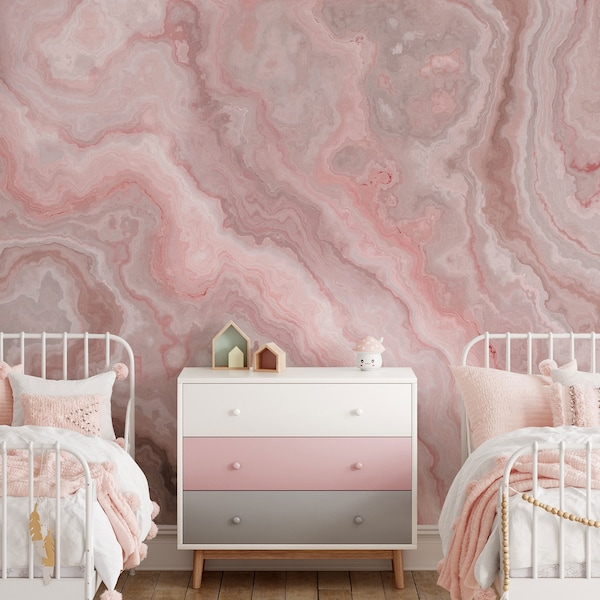 Papel de parede para quarto de menina com estampa de mármore ônix rosa - Autoadesivo