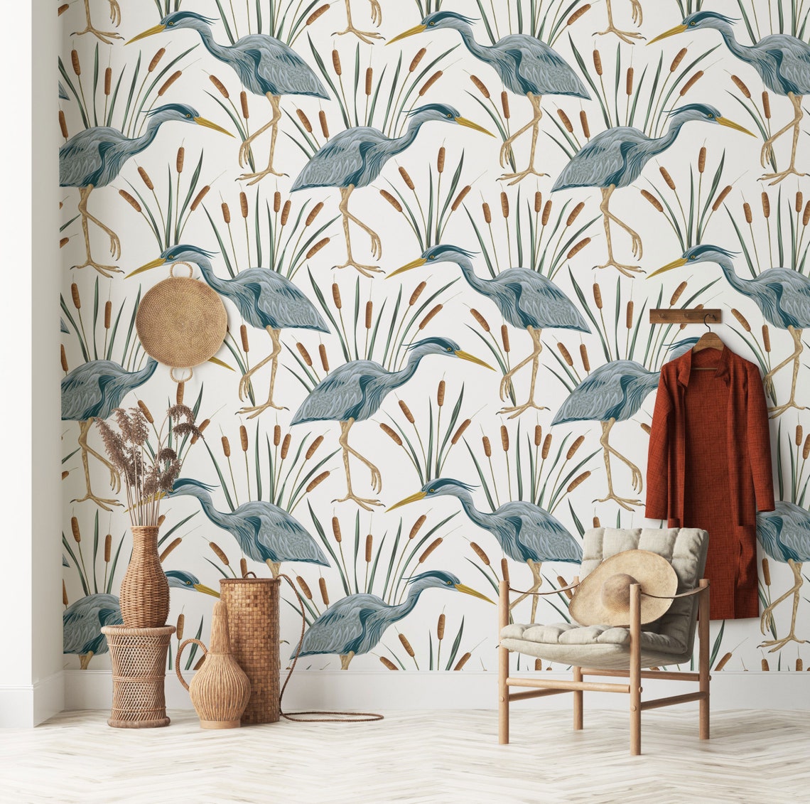 Heron Bird Wallpaper Self Adhesive Removable Swamp flora and Etsy