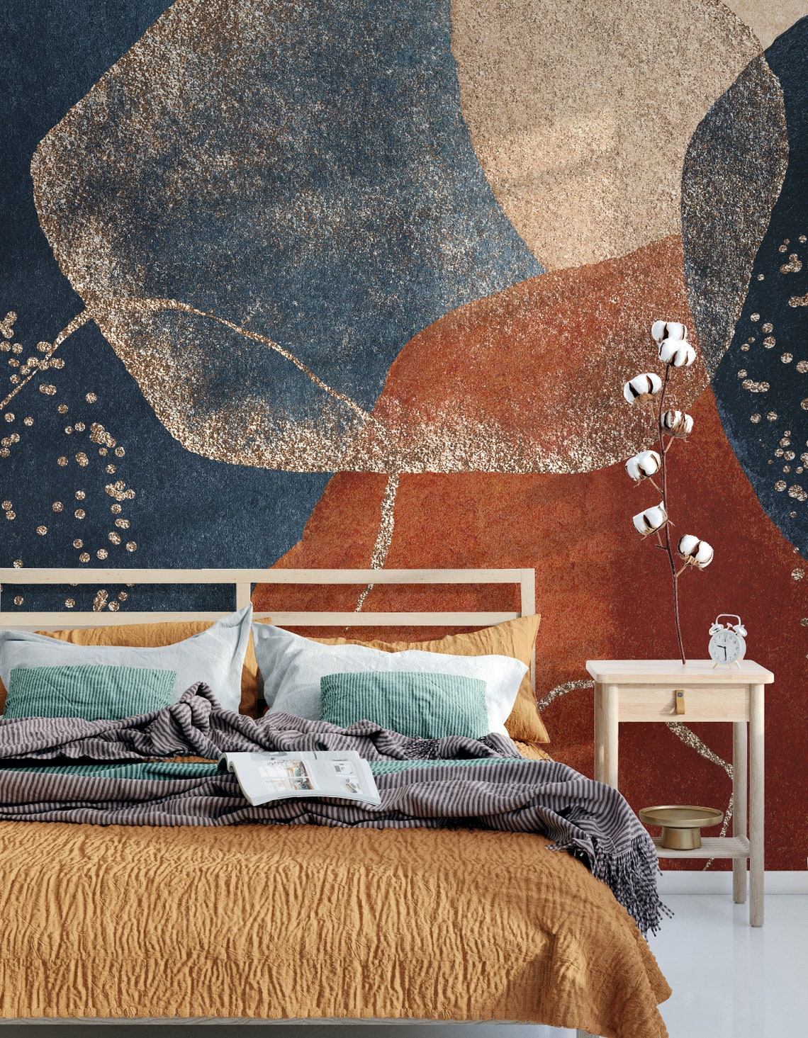 Terracotta Watercolor Wallpaper Navy blue orange blush Etsy