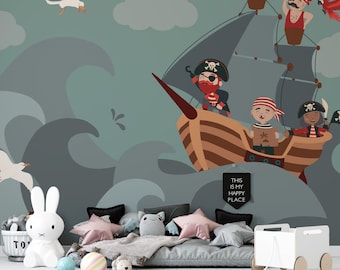 Pirate Ship Wallpaper Mural: Kids Room Peel and Stick Adventure