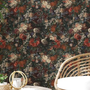 Dark Vintage Floral Peel and Stick Wallpaper