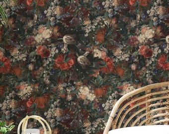 Dark Vintage Floral Peel and Stick Wallpaper