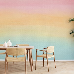 Carta da parati adesiva con effetto sfumato multicolore, da blu ad arancione e rosa, acquerello 29wallart