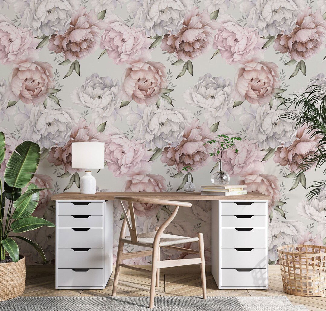 Pink Floral Wallpaper Self Adhesive Removable Rose Flower Wall - Etsy
