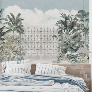 Tropical Vintage Botanical Wall Art Mural | Minimalist Peel and Stick Wallpaper-C540