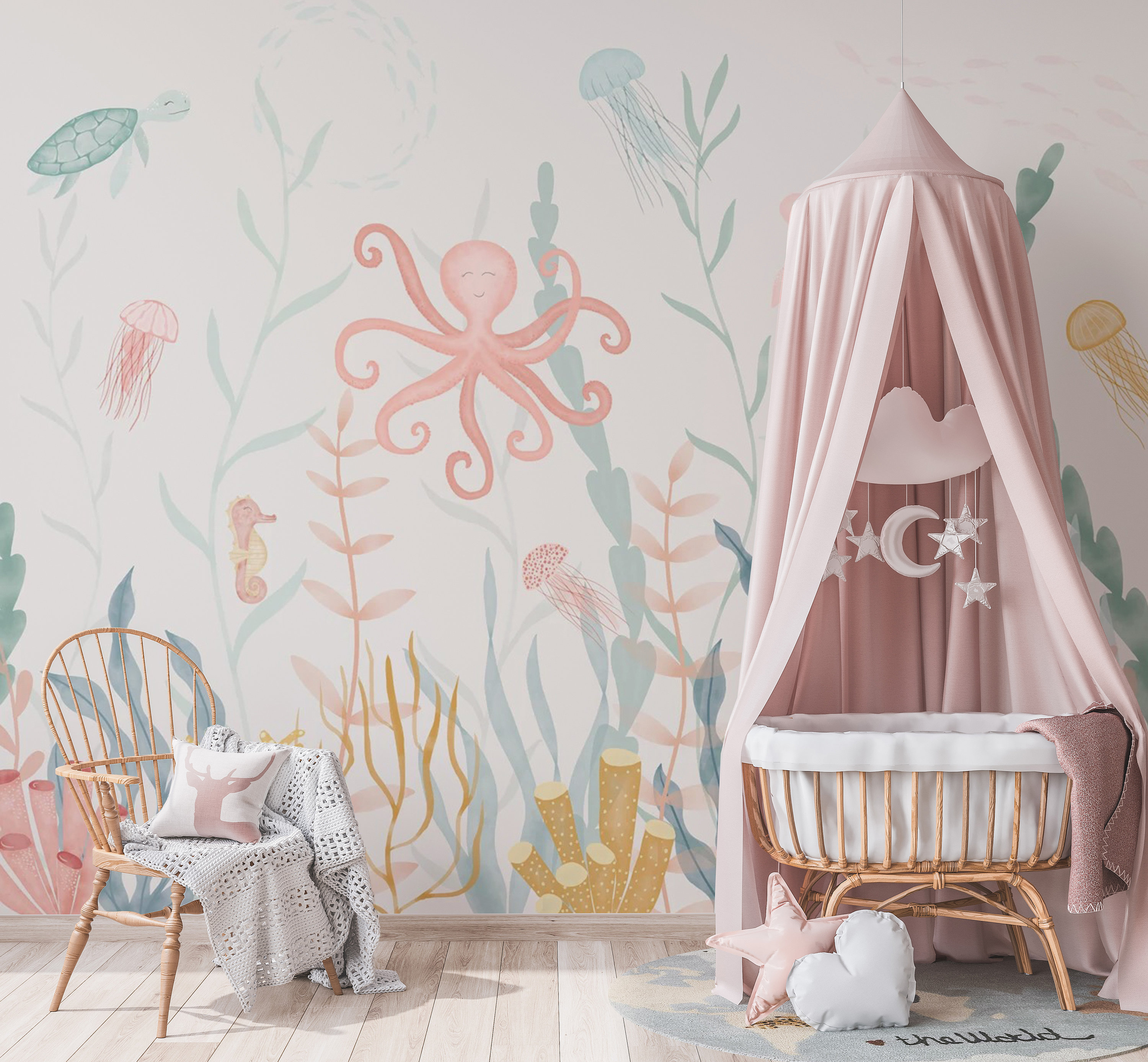 Peel and Stick Underwater Wallpaper - Sea Life Kids Room Mural-C213