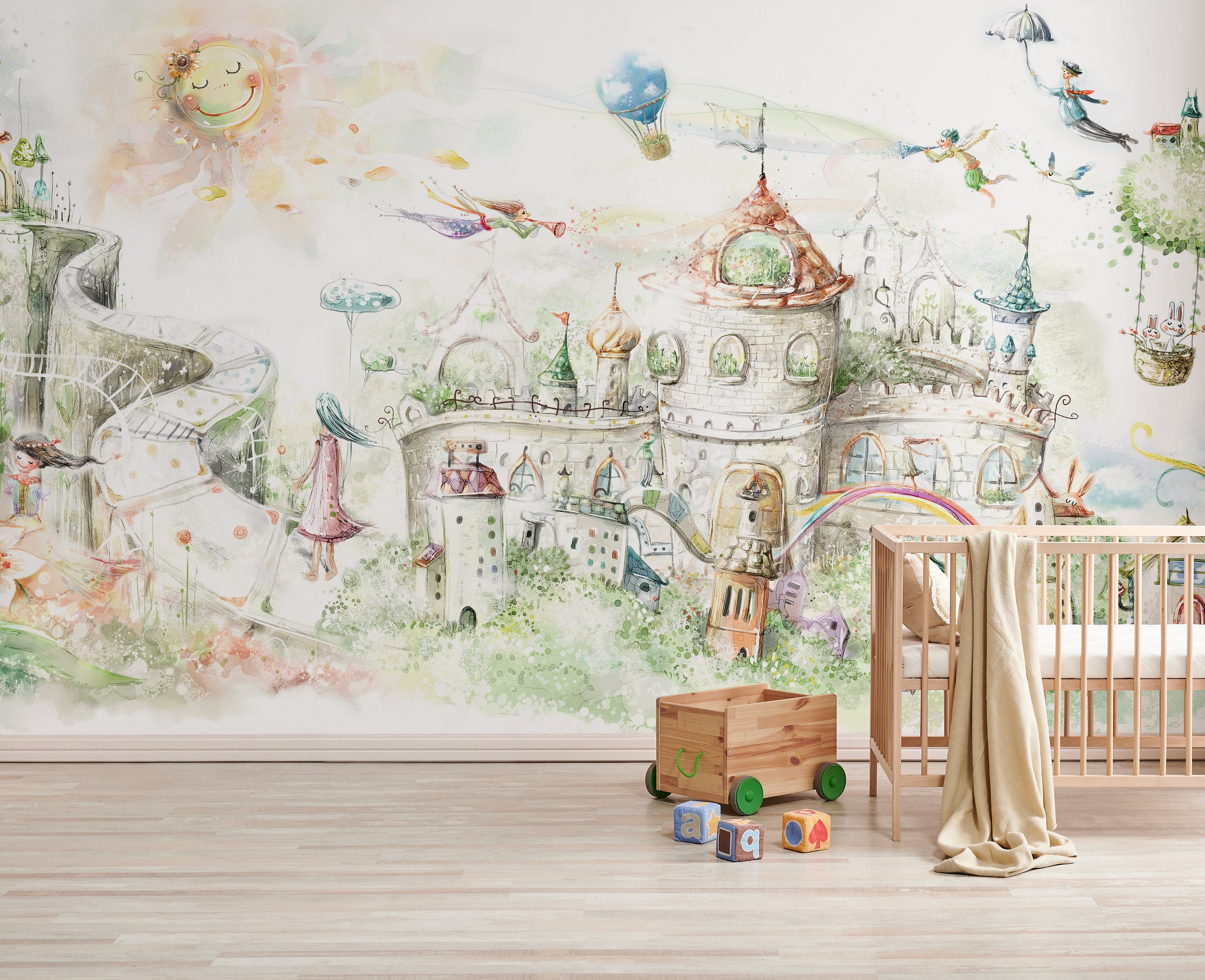 Fairy Tale Town Wallpaper Mural: Whimsical Kids Room Decor - Etsy