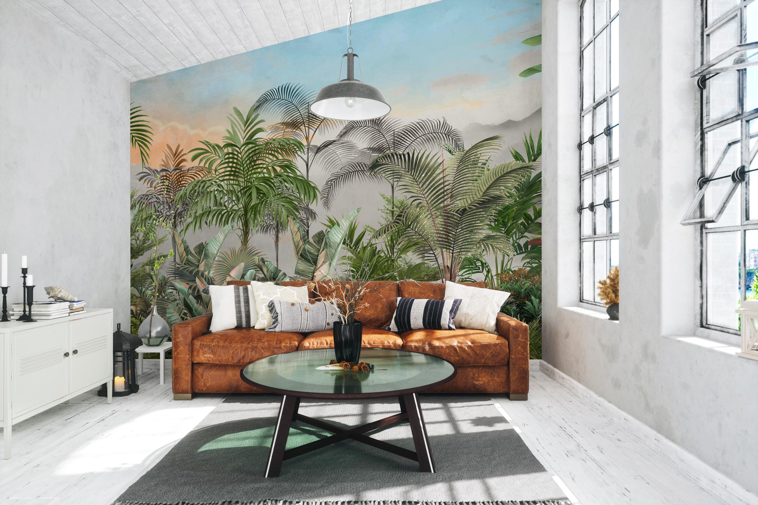 Exotic Tropical Jungle Wallpaper | Green Peel and Stick Mural-c479 - Etsy