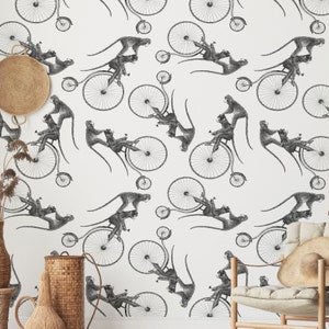 Peel and Stick Wallpaper Niedliche Handgezeichnete Affe Wallpaper Selbstklebende Abnehmbare Affe auf Fahrrad Wandbild 29 Wallart
