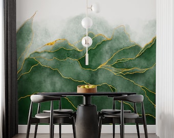 Green Watercolor wallpaper Green Paints Spilled Marble Self-Adhesive Wall Mural 29 Wallart