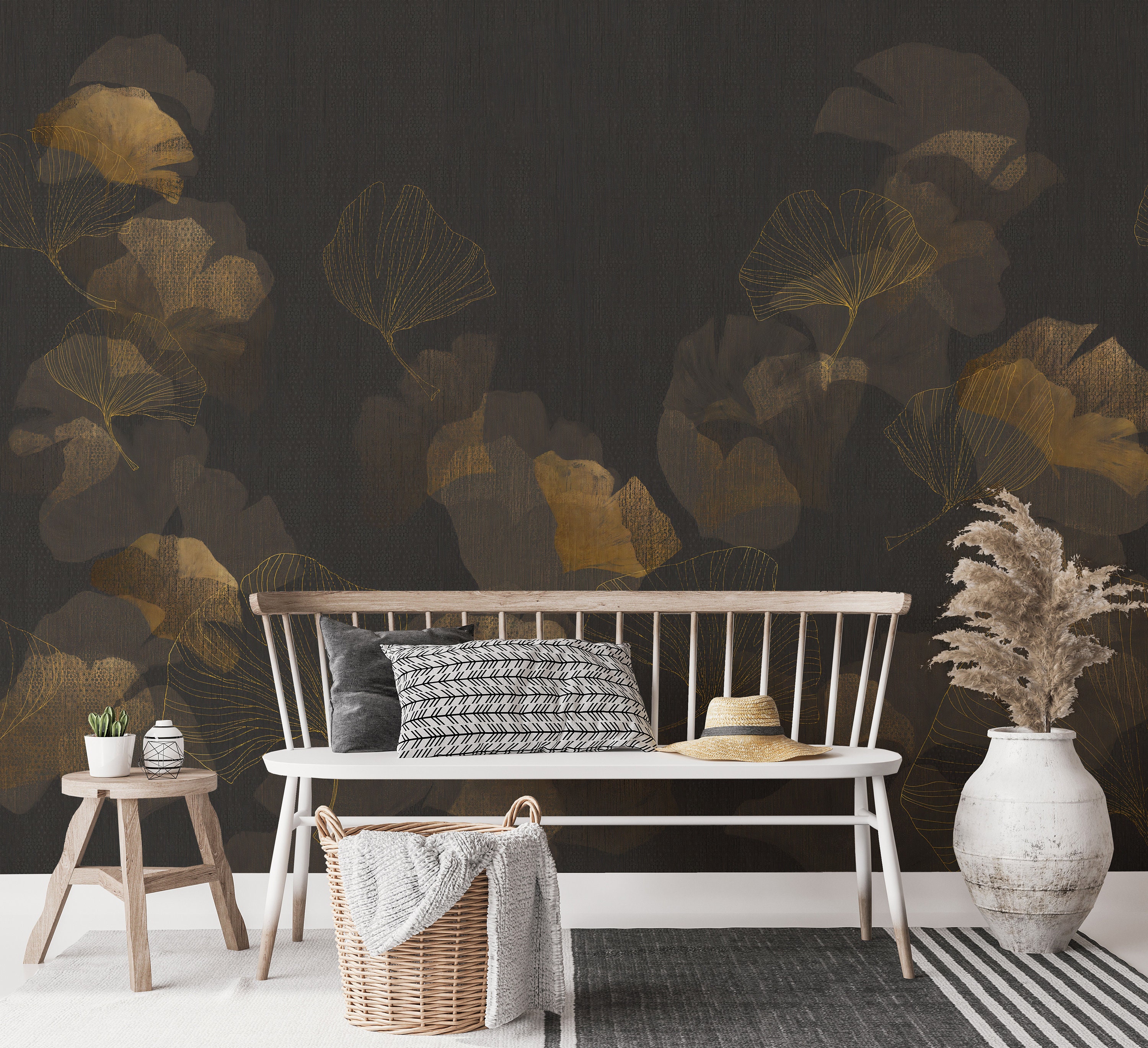 Black and Gold Leaves Wallpaper Mural – Peel & Stick Removable Wall ...