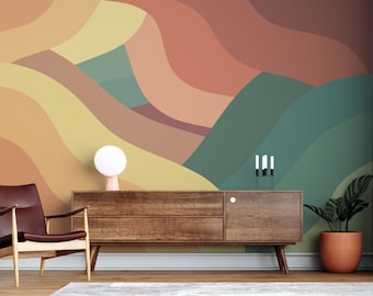 Modern Colorful Wavy Retro Self Adhesive Peel and Stick Art Wallpaper Removable Wall Mural for Living Room and Bedroom by 29 Wallart