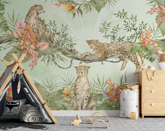 Leopard Wall Mural Tropical Wallpaper Self Adhesive Peel and Stick Safari Animal Wall Paper Living Room Bedroom by 29 Wallart
