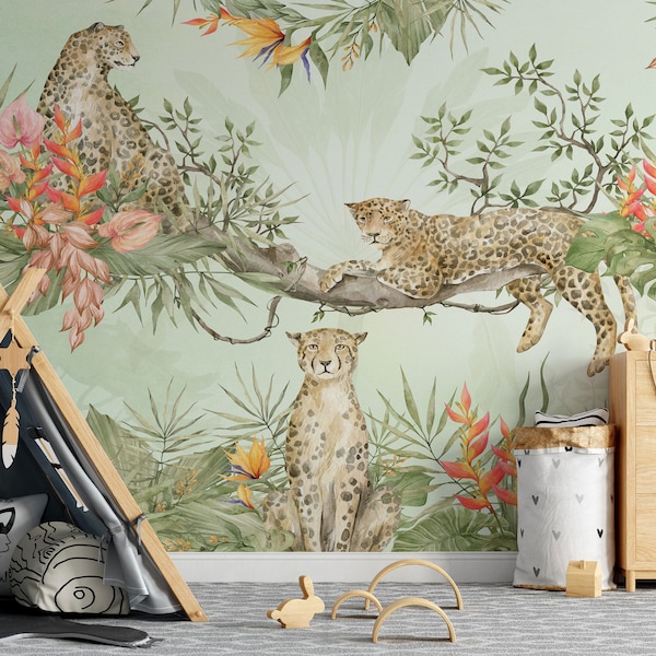 Leopard Wall Mural Tropical Wallpaper Self Adhesive Peel and Stick Safari Animal Wall Paper Living Room Bedroom by 29 Wallart