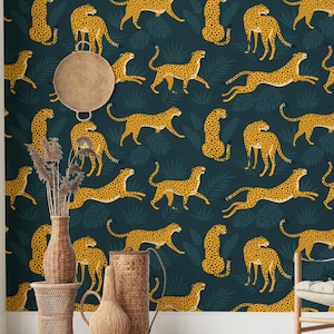 Leopard Wallpaper Self Adhesive Removable Dark Tropical Leaves Wall Mural Peel and Stick Wallpaper for walls
