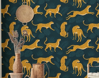 Papier peint léopard : feuilles tropicales sombres, décoration murale auto-adhésive amovible