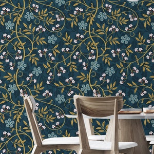 Floral Wallpaper Mural - Botanical Wall Art Peel and Stick Wallpaper - Vintage Flower Vine