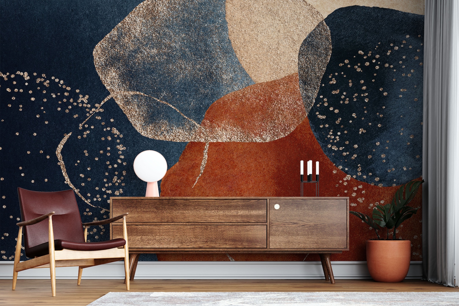 Terracotta Watercolor Wallpaper Navy blue orange blush Etsy