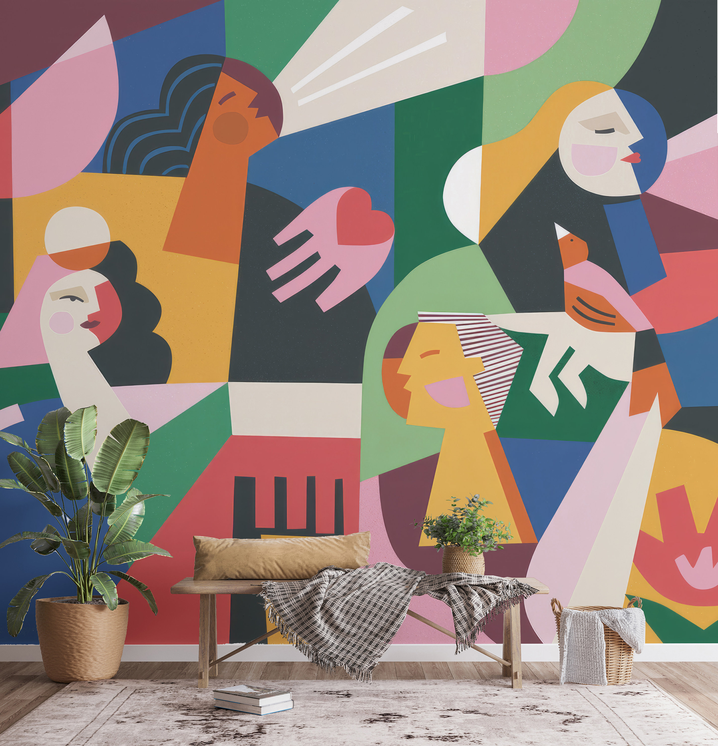 Artgeist Wall Mural Abstract 98x69 In - XXL Non-Woven Wallpaper Fleece Wall Decor Photo Print Picture Image Geometrical Design Triangle Green A-A-10073- A-a