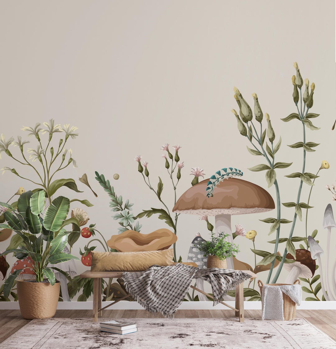 Floral Botanical Wallpaper Mural - Nature Inspired Peel and Stick Wall ...