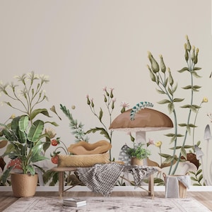 Floral Botanical Wallpaper Mural - Nature Inspired Peel and Stick Wall Art-C469