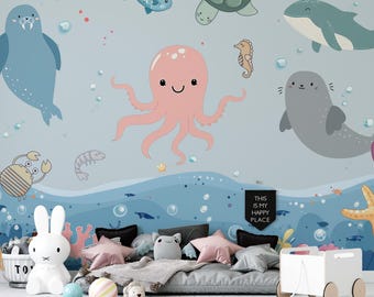 Sea Animals Wallpaper Mural: Kids Room Peel and Stick