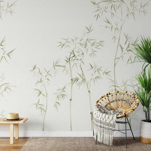 Peel and Stick Bamboo Wallpaper Mural - Botanical Print Minimalist Decor-C490