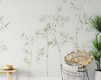 Peel and Stick Bamboo Wallpaper Mural - Botanical Print Minimalist Decor-C490