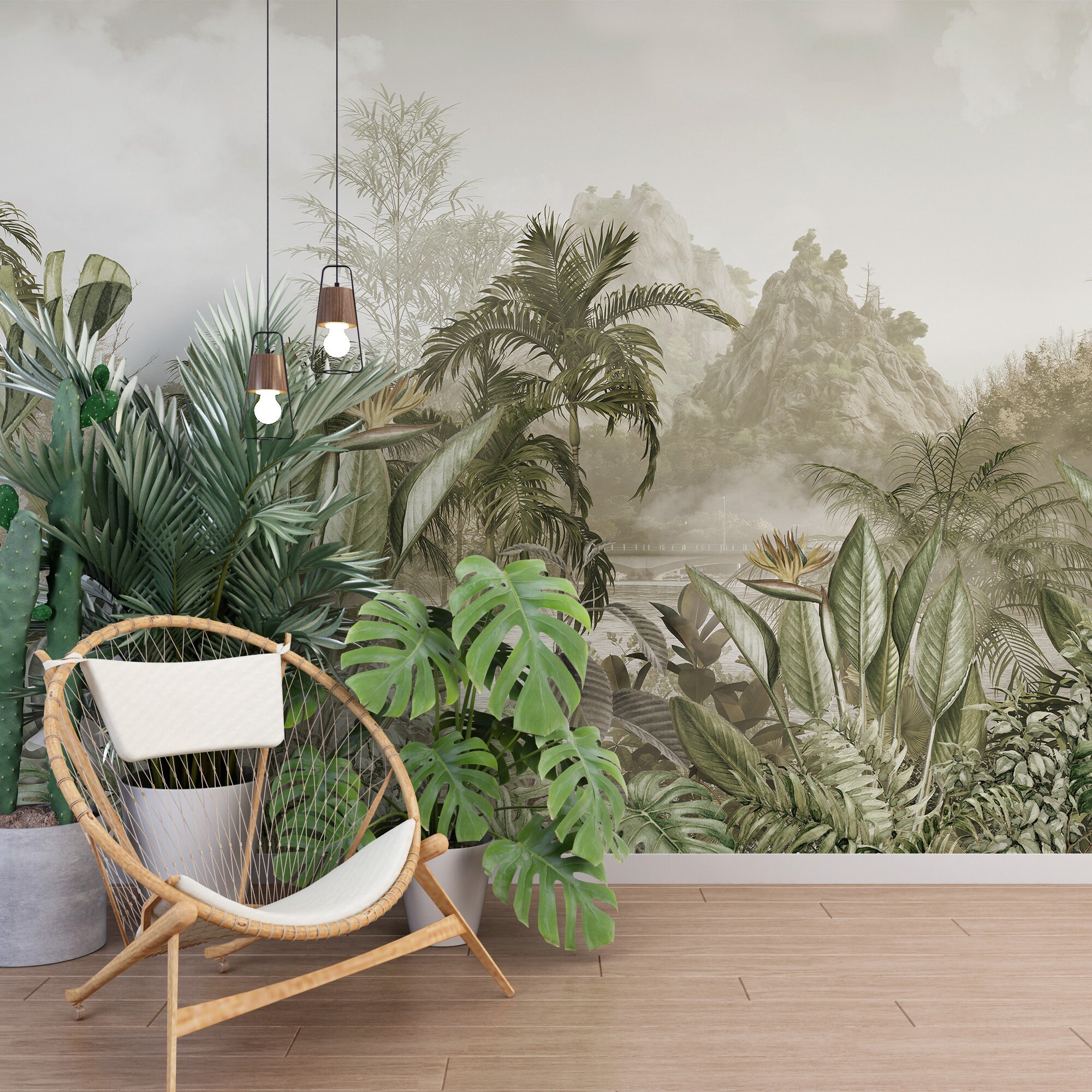 Jungle Wallpaper Mural - Nature Landscape Peel and Stick - Exotic Wall ...