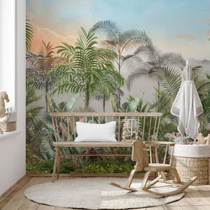 Papier peint jungle tropicale exotique | Papier peint autocollant vert-C479