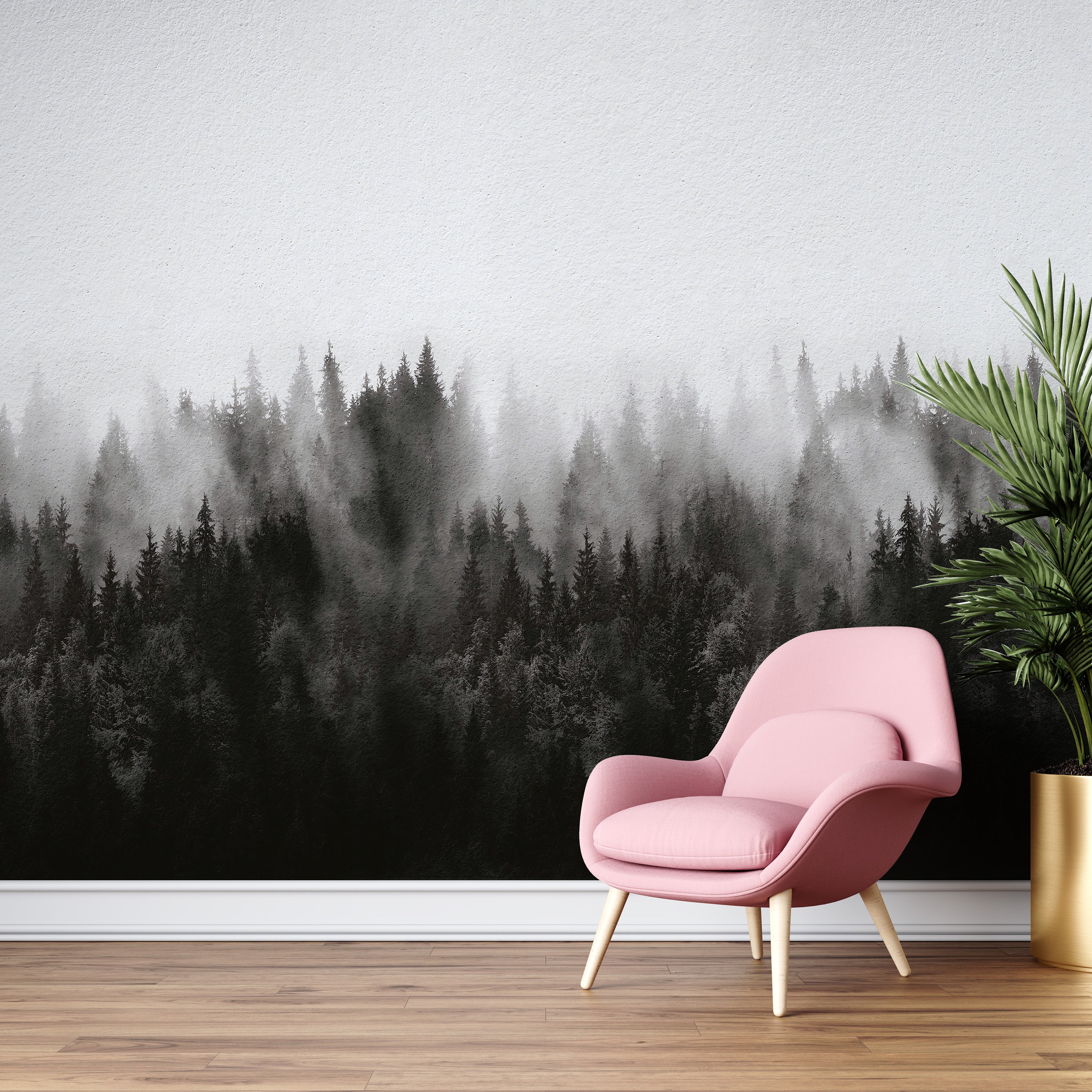 Misty Pine Forest Wallpaper Mural: Enchanted Woodland Home Decor