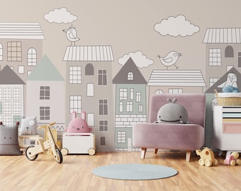 Houses Wallpaper: Kids Room, Peel and Stick Removable