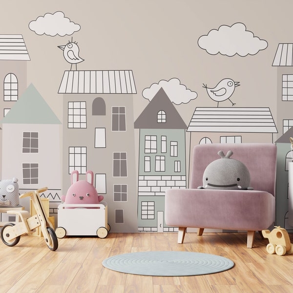 Children Wallpaper Cute Houses Removable Wallpaper Peel and Stick Kids Wallpaper Self Adhesive Wallpaper 29 Wallart