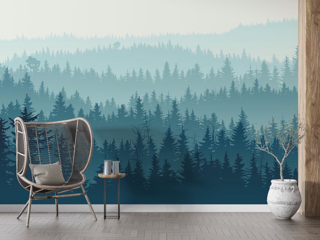 Misty Forest Scenic Wallpaper Mural - Peel and Stick Wallpaper - Etsy