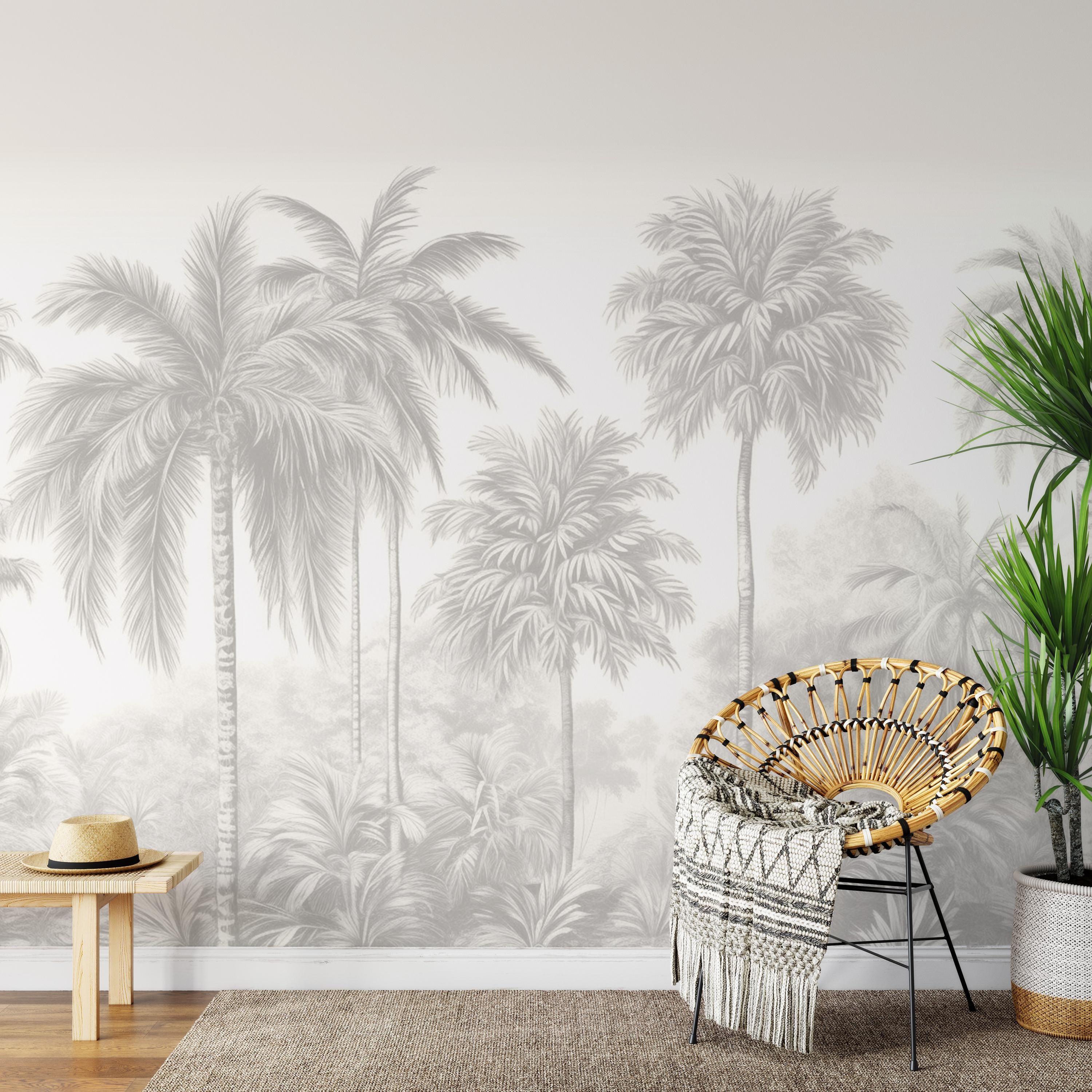 Tropical Palm Tree Wallpaper Mural: Botanical Peel and Stick Wall Art