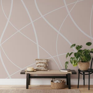 Carta da parati murale minimalista a strisce astratte beige - Carta da parati staccabile e adesiva-C448