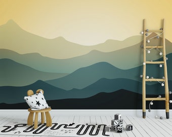 Beautiful Mountains Landscape at the Sunrise with Layered Hills Peel and Stick Mountain Wallpaper, Children Room Wall Mural by 29 Wallart