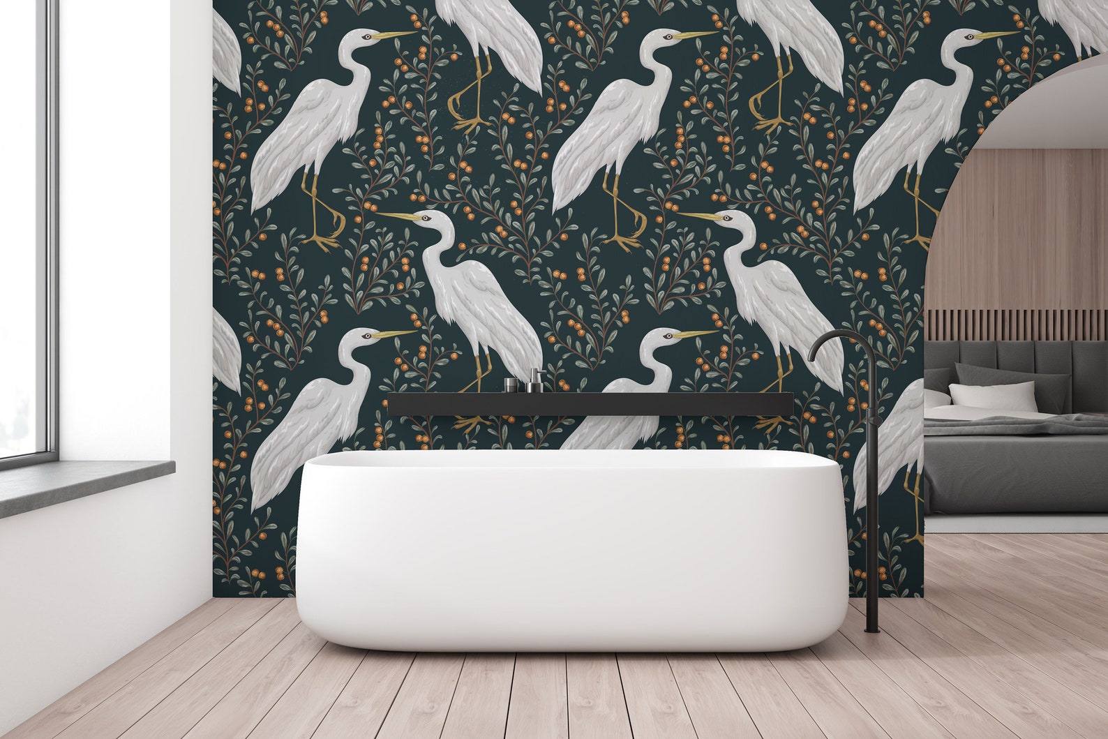 Heron Bird Wallpaper Self Adhesive Removable Rustic Botanical Etsy