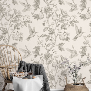 Kolibri und Blumen Tapete Schälen und Aufkleben, Retro-Stil, Natur inspiriert Entfernbarer Wandaufkleber 29 Wallart