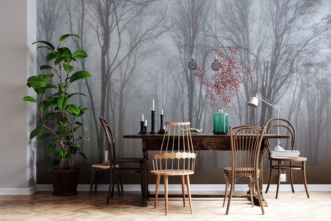 Foggy Forest Mural Wallpaper: Peel and Stick Removable Wall Art - Etsy