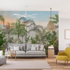 Exotic Tropical Jungle Wallpaper | Green Peel and Stick Mural-c479 - Etsy