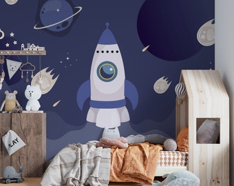 Rocket Galaxy Space Wallpaper: Peel and Stick Kids Room Mural