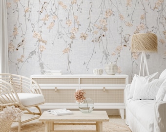 Birds and Hanging Leaf Branches Wall Murals - Nature&#39;s Serenity for Your Space B666