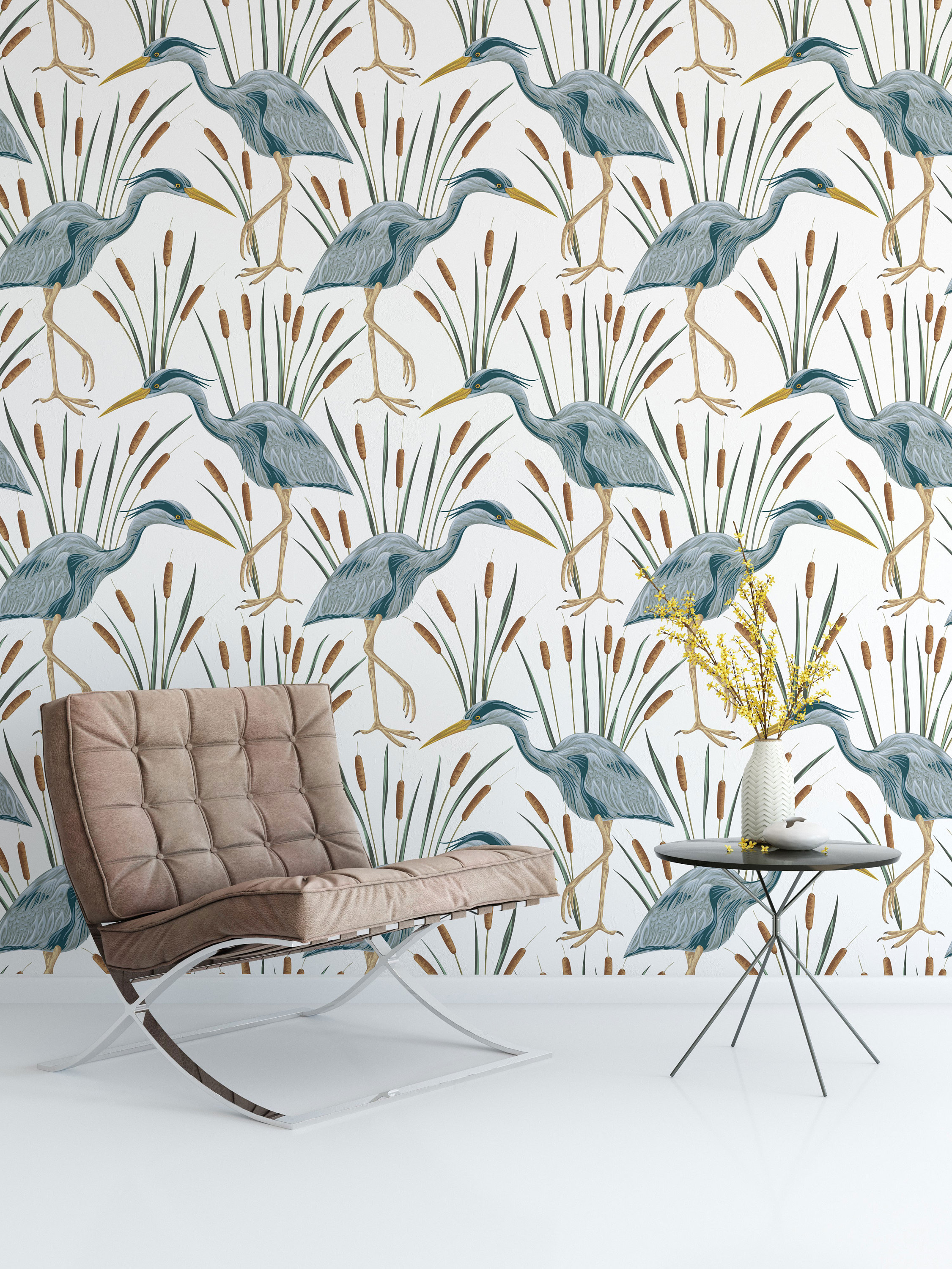 Heron Bird Wallpaper Self Adhesive Removable Swamp flora and Etsy