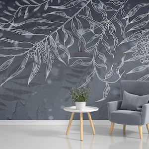 Elegantes botanisches Wandbild - Blumen-Wanddekor mit Kolibri-Kunst - strukturierte Tapete zum Abziehen und Aufkleben