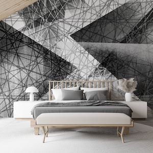 Monochrome Triangle Peel & Stick Wallpaper - Geometric Crisscross Mural - Temporary Bedroom Wall Décor by 29Wallart