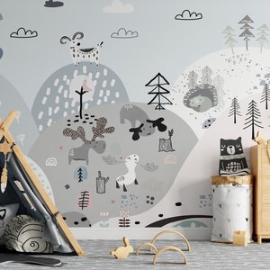 Animal Hills Removable Wallpaper - Peel & Stick, Self-Adhesive, Kid-Friendly Mural Decor 29 Wallart
