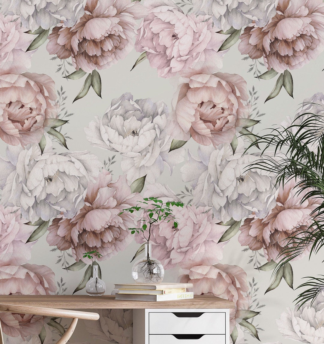 Pink Rose Flower Wallpaper Mural: Peel and Stick, Removable - Etsy