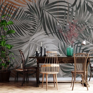 Peel and Stick wallpaper Dark Tropical Leaves Wallpaper Mural Peel and Stick Exotic Pattern of Leaves self Adhesive by 29 Wallart