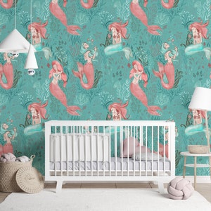 Underwater Mermaid Beautiful Peel and Stick & Non Woven Wallpaper Removable Wall Mural by 29Wallart